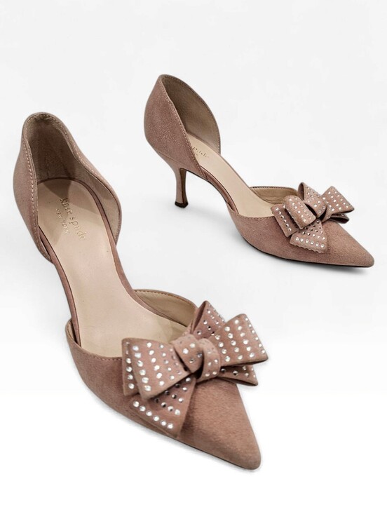kate spade Shoes - KATE SPADE Sterling Blush Pink Suede D'Orsay Rhinestone Bow Pointed Toe Pumps 7M